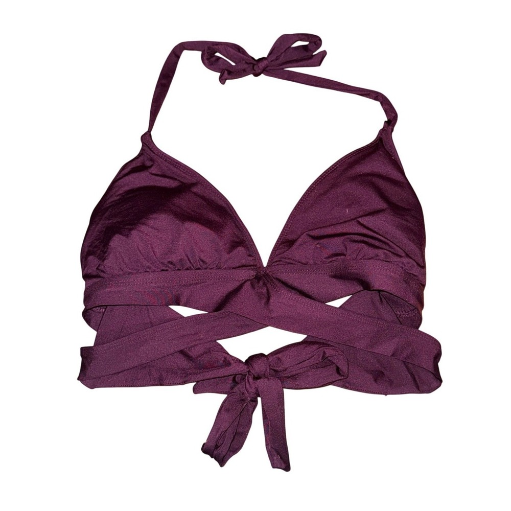 Kona Sol Womens Burgundy Wrap Triangle Bikini Top Halter Neck Size L 12-14 NEW
